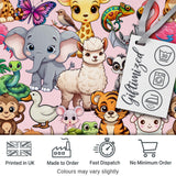 Cute Cartoon Jungle Safari Animals Seamless Pattern on Pink Background Digital Print Fabric by the Metre UK Sewing Quilting Textile