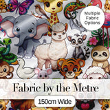 Cute Cartoon Jungle Safari Animals Seamless Pattern on White Background Digital Print Fabric by the Metre UK Sewing Quilting Textile