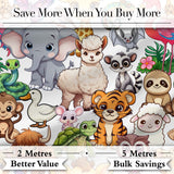 Cute Cartoon Jungle Safari Animals Seamless Pattern on White Background Digital Print Fabric by the Metre UK Sewing Quilting Textile