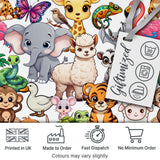 Cute Cartoon Jungle Safari Animals Seamless Pattern on White Background Digital Print Fabric by the Metre UK Sewing Quilting Textile