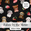 Cute Bear Sloth Lamb Cherry Strawberry Seamless Pattern on Black Digital Print Fabric by the Metre UK Sewing Quilting Textile