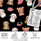 Cute Bear Sloth Lamb Cherry Strawberry Seamless Pattern on Black Digital Print Fabric by the Metre UK Sewing Quilting Textile