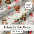 Cute Bear Sloth Lamb Cherry Strawberry Seamless Pattern on Cream Digital Print Fabric by the Metre UK Sewing Quilting Textile