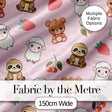 Cute Bear Sloth Lamb Cherry Strawberry Seamless Pattern on Light Pink Digital Print Fabric by the Metre UK Sewing Quilting Textile