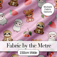 Cute Bear Sloth Lamb Cherry Strawberry Seamless Pattern on Pink Digital Print Fabric by the Metre UK Sewing Quilting Textile