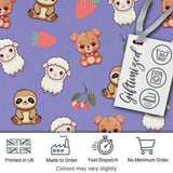 Cute Bear Sloth Lamb Cherry Strawberry Seamless Pattern on Lavender Digital Print Fabric by the Metre UK Sewing Quilting Textile