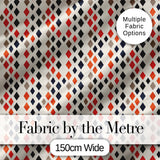 Diamond Geometric Seamless Pattern in Navy Orange Beige Digital Print Fabric by the Metre UK Sewing Quilting Textile