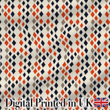 Diamond Geometric Seamless Pattern in Navy Orange Beige Digital Print Fabric by the Metre UK Sewing Quilting Textile