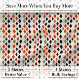 Diamond Geometric Seamless Pattern in Navy Orange Beige Digital Print Fabric by the Metre UK Sewing Quilting Textile