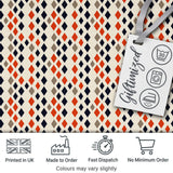 Diamond Geometric Seamless Pattern in Navy Orange Beige Digital Print Fabric by the Metre UK Sewing Quilting Textile