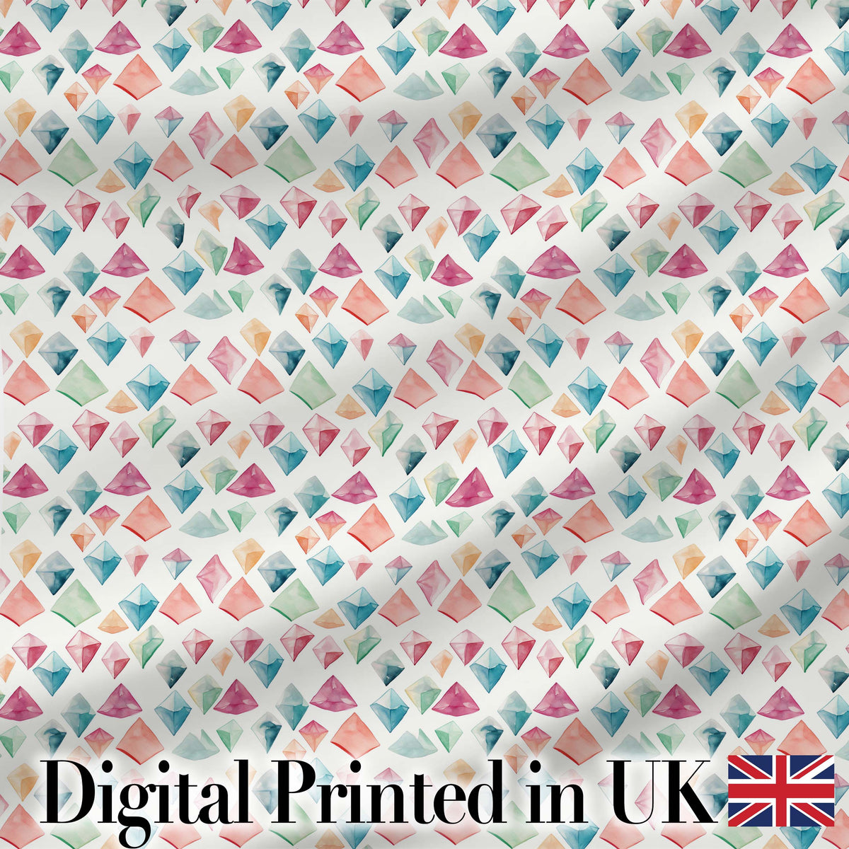 Watercolor Pastel Gem Diamond Seamless Pattern Digital Print Fabric by the Metre UK Sewing Quilting Textile