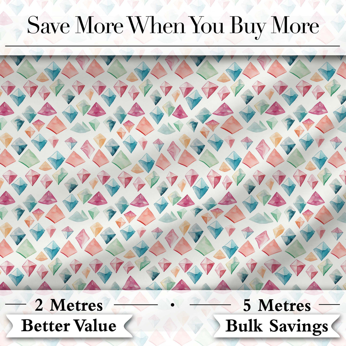 Watercolor Pastel Gem Diamond Seamless Pattern Digital Print Fabric by the Metre UK Sewing Quilting Textile