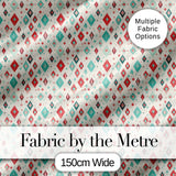Diamond Geometric Seamless Pattern in Red Teal Cream Digital Print Fabric by the Metre UK Sewing Quilting Textile