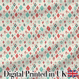 Diamond Geometric Seamless Pattern in Red Teal Cream Digital Print Fabric by the Metre UK Sewing Quilting Textile