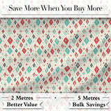 Diamond Geometric Seamless Pattern in Red Teal Cream Digital Print Fabric by the Metre UK Sewing Quilting Textile