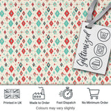 Diamond Geometric Seamless Pattern in Red Teal Cream Digital Print Fabric by the Metre UK Sewing Quilting Textile
