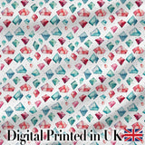 Watercolor Gem Crystal Seamless Pattern on White Digital Print Fabric by the Metre UK Sewing Quilting Textile