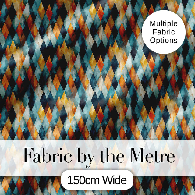 Abstract Diamond Mosaic Seamless Pattern in Teal Orange Blue Digital Print Fabric by the Metre UK Sewing Quilting Textile