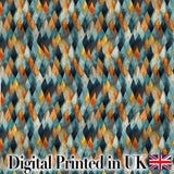 Abstract Diamond Mosaic Seamless Pattern in Teal Orange Blue Digital Print Fabric by the Metre UK Sewing Quilting Textile