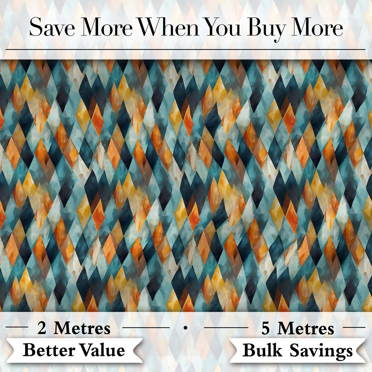 Abstract Diamond Mosaic Seamless Pattern in Teal Orange Blue Digital Print Fabric by the Metre UK Sewing Quilting Textile