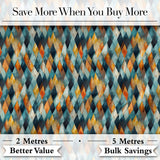 Abstract Diamond Mosaic Seamless Pattern in Teal Orange Blue Digital Print Fabric by the Metre UK Sewing Quilting Textile