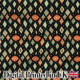 Diamond Star Seamless Pattern on Black Digital Print Fabric by the Metre UK Sewing Quilting Textile