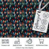 Dark Abstract Diamond Seamless Pattern in Blue Red Digital Print Fabric by the Metre UK Sewing Quilting Textile