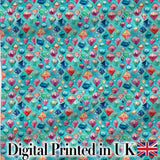 Colorful Gem Crystal Diamond Seamless Pattern on Teal Background Digital Print Fabric by the Metre UK Sewing Quilting Textile