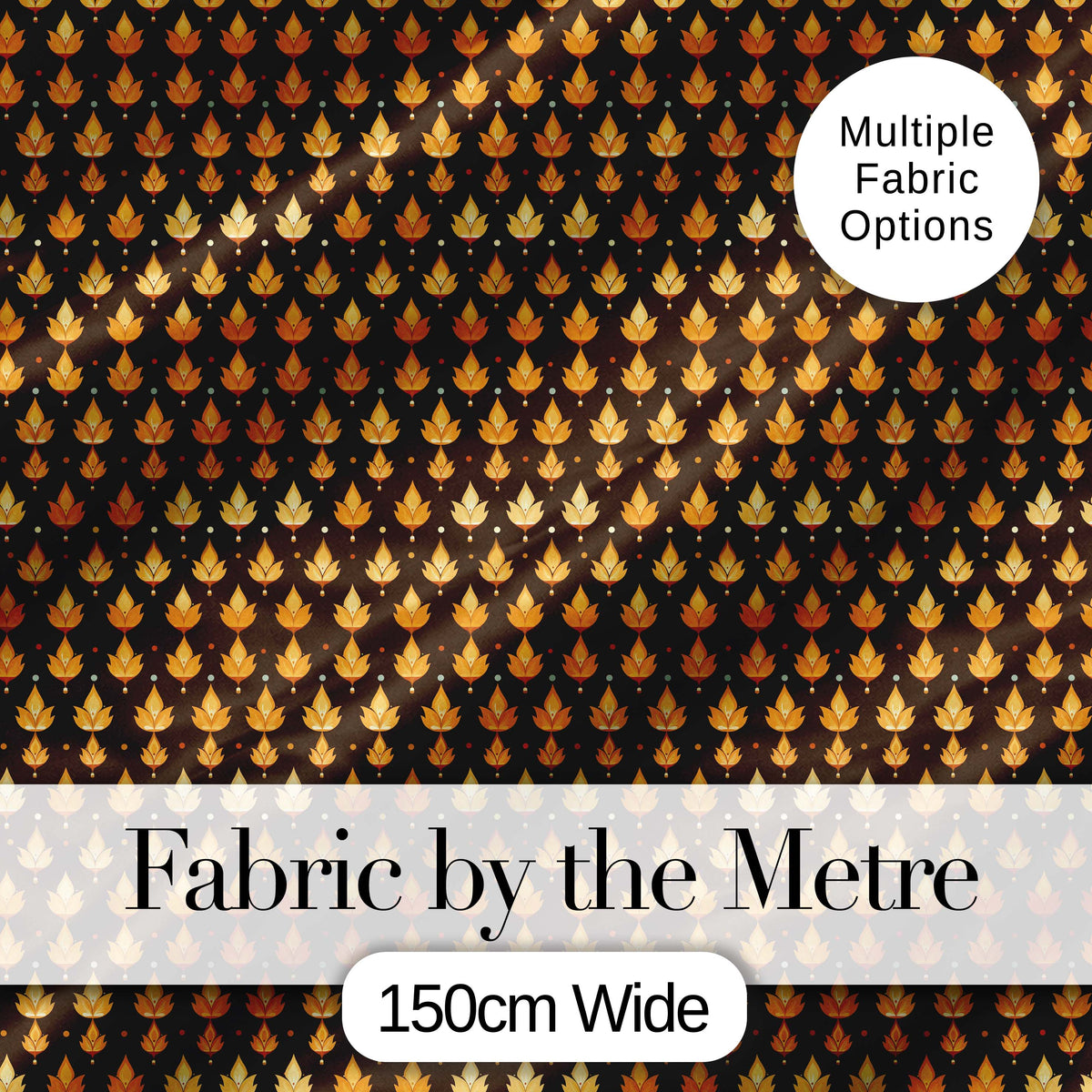 Autumn Golden Leaf Seamless Pattern on Dark Brown Background Digital Print Fabric by the Metre UK Sewing Quilting Textile