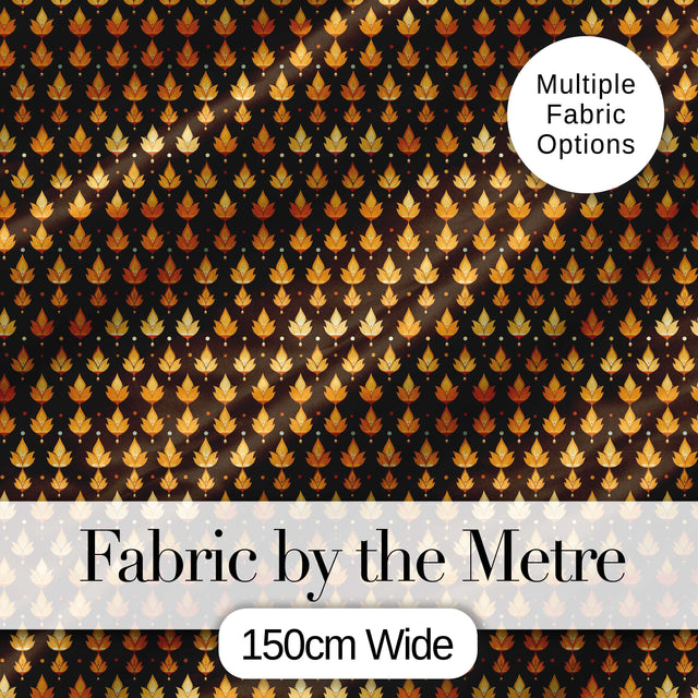 Autumn Golden Leaf Seamless Pattern on Dark Brown Background Digital Print Fabric by the Metre UK Sewing Quilting Textile