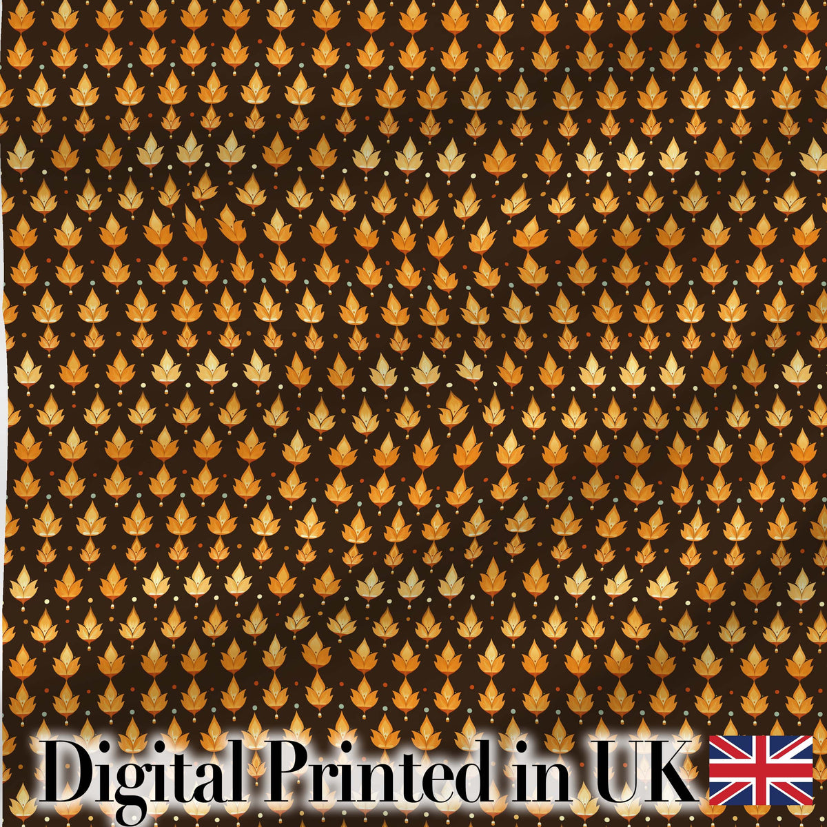 Autumn Golden Leaf Seamless Pattern on Dark Brown Background Digital Print Fabric by the Metre UK Sewing Quilting Textile