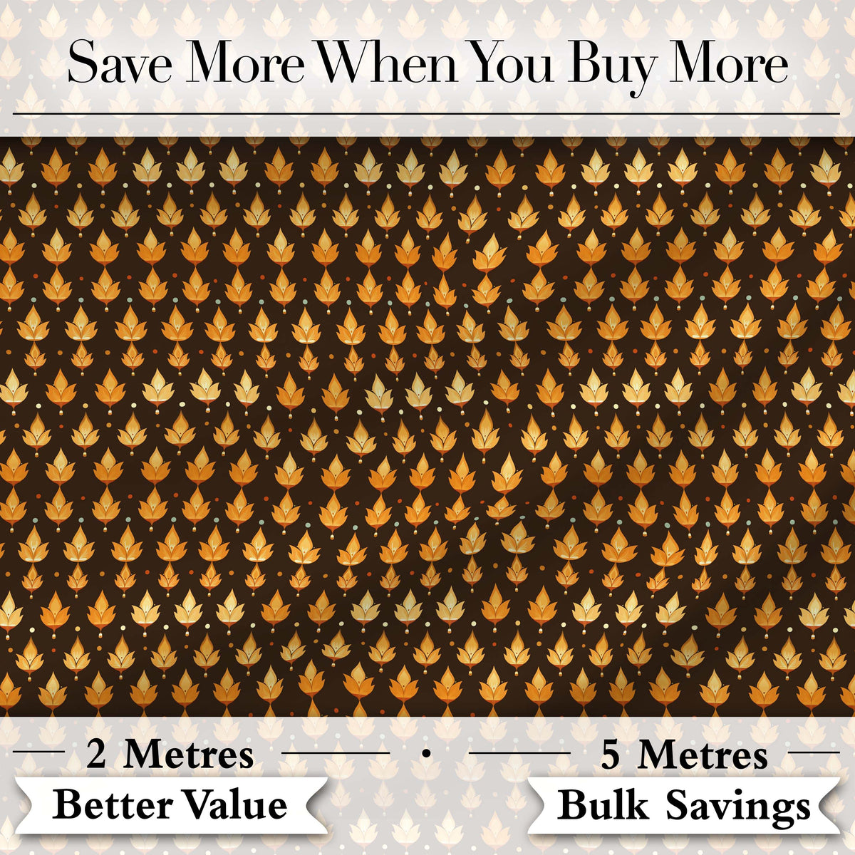 Autumn Golden Leaf Seamless Pattern on Dark Brown Background Digital Print Fabric by the Metre UK Sewing Quilting Textile