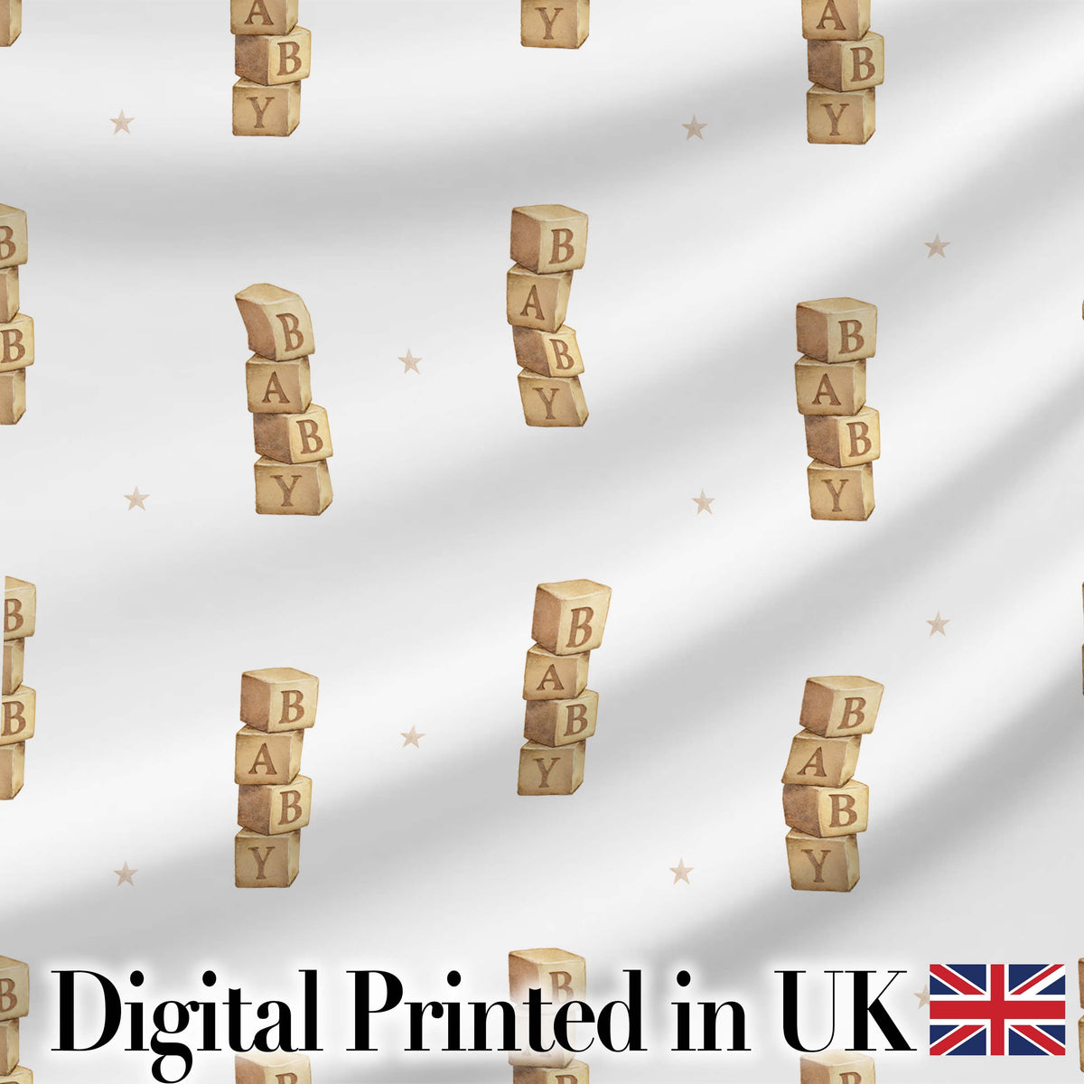 Baby Wooden Alphabet Blocks Seamless Pattern on Soft Grey Digital Print Fabric by the Metre UK Sewing Quilting Textile