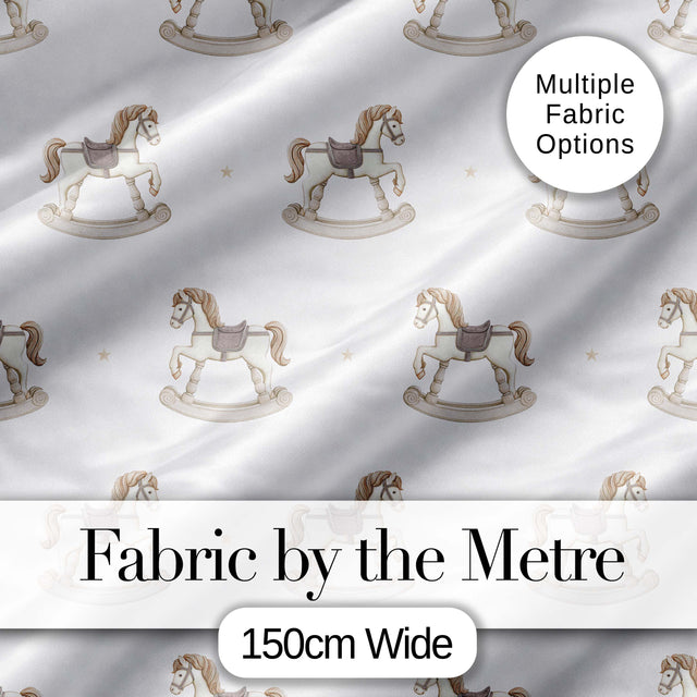Vintage Wooden Rocking Horse Seamless Pattern on Soft Neutral Background Digital Print Fabric by the Metre UK Sewing Quilting Textile