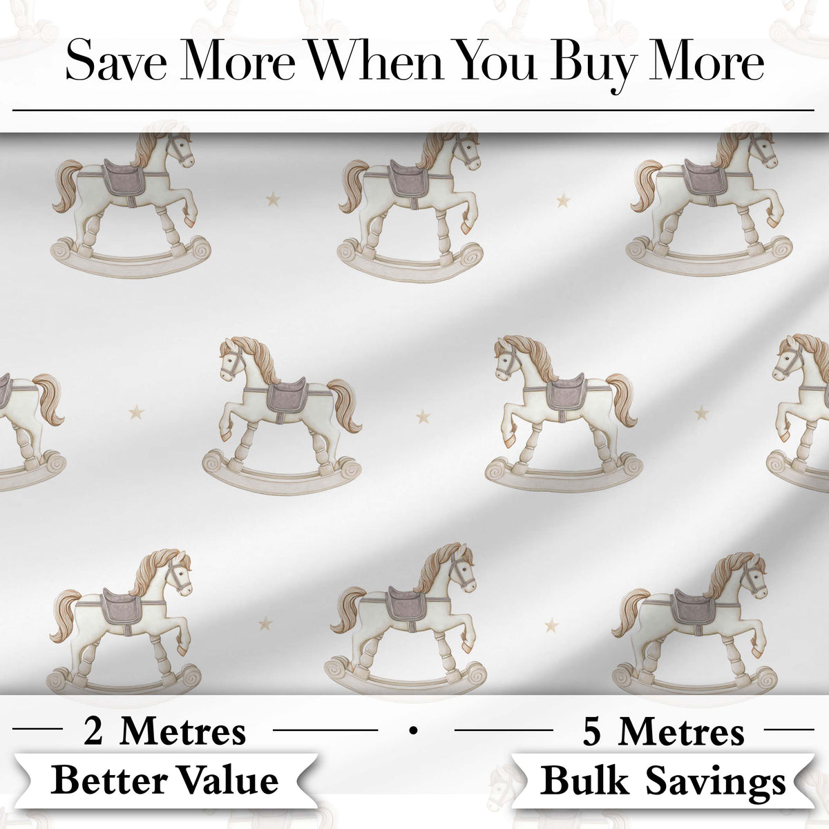 Vintage Wooden Rocking Horse Seamless Pattern on Soft Neutral Background Digital Print Fabric by the Metre UK Sewing Quilting Textile
