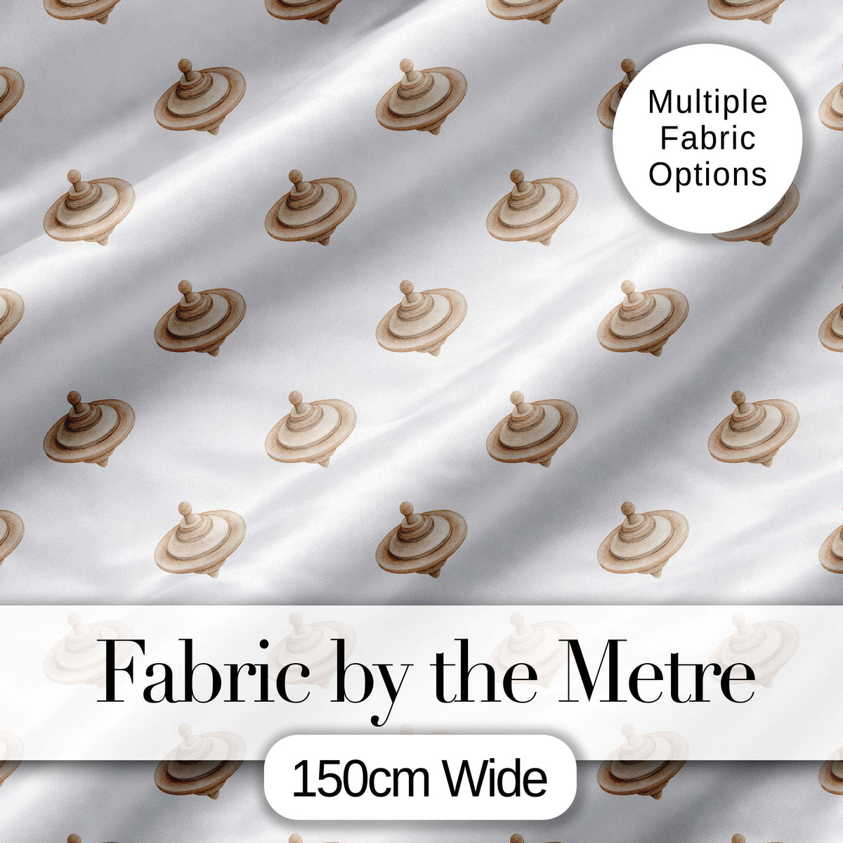 Vintage Spinning Top Toy Seamless Pattern on Soft Neutral Background Digital Print Fabric by the Metre UK Sewing Quilting Textile