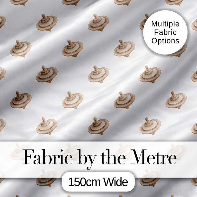 Vintage Spinning Top Toy Seamless Pattern on Soft Neutral Background Digital Print Fabric by the Metre UK Sewing Quilting Textile