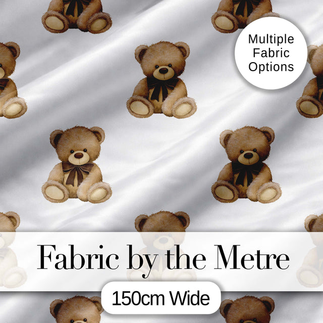 Cute Teddy Bear Plush Toy Seamless Pattern on Soft Grey Background Digital Print Fabric by the Metre UK Sewing Quilting Textile