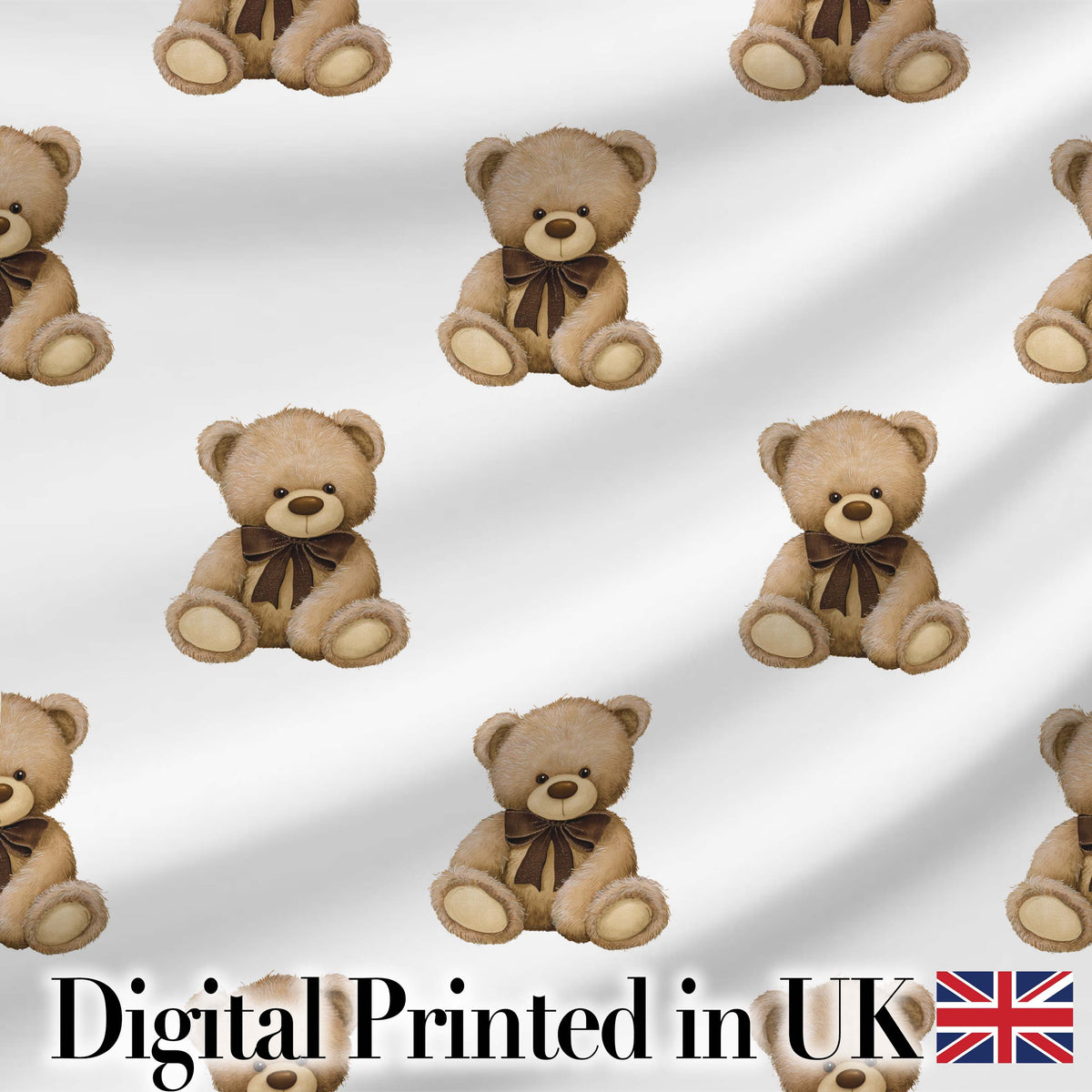 Cute Teddy Bear Plush Toy Seamless Pattern on Soft Grey Background Digital Print Fabric by the Metre UK Sewing Quilting Textile