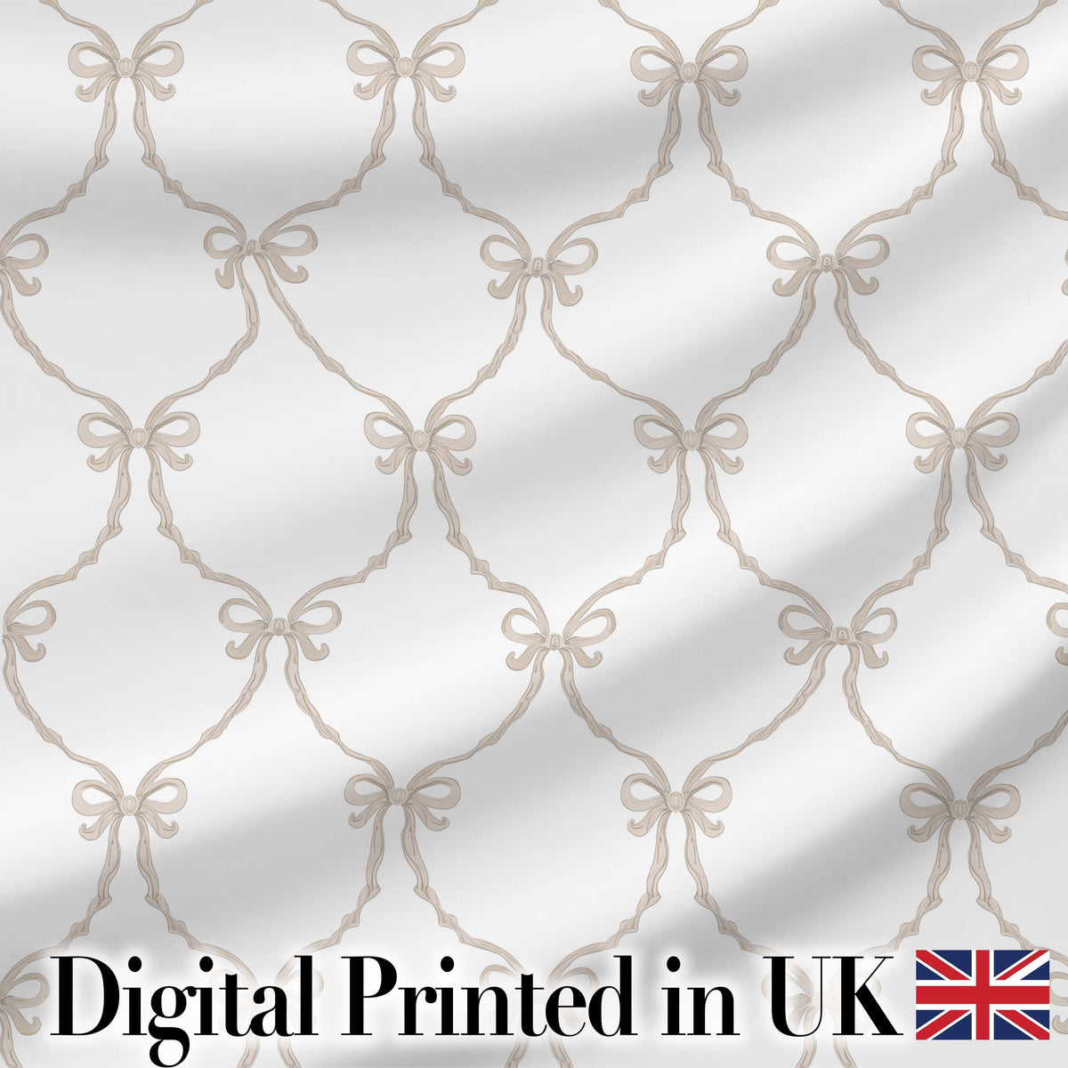Elegant Ribbon Bow Lattice Seamless Pattern on Soft Neutral Background Digital Print Fabric by the Metre UK Sewing Quilting Textile