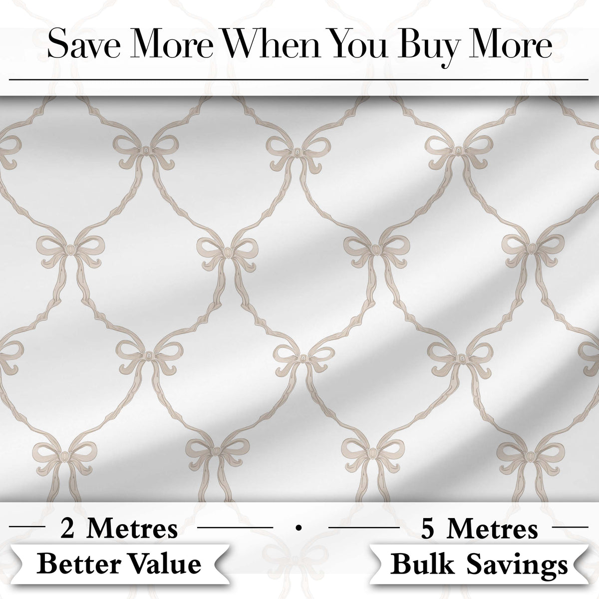 Elegant Ribbon Bow Lattice Seamless Pattern on Soft Neutral Background Digital Print Fabric by the Metre UK Sewing Quilting Textile