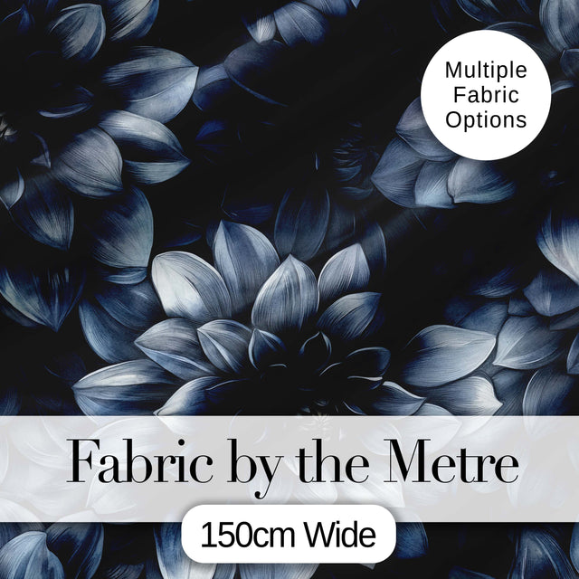 Monochrome Dark Blue Floral Seamless Pattern Elegant Botanical Design Digital Print Fabric by the Metre UK Sewing Quilting Textile