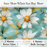 Watercolor White Daisy Floral Seamless Pattern on Teal Background Digital Print Fabric by the Metre UK Sewing Quilting Textile