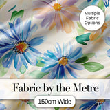 Watercolor Blue Floral Botanical Seamless Pattern on Cream Background Digital Print Fabric by the Metre UK Sewing Quilting Textile