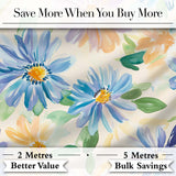 Watercolor Blue Floral Botanical Seamless Pattern on Cream Background Digital Print Fabric by the Metre UK Sewing Quilting Textile