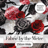 Elegant Rose Floral Seamless Pattern in Red Black and White Digital Print Fabric by the Metre UK Sewing Quilting Textile
