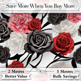 Elegant Rose Floral Seamless Pattern in Red Black and White Digital Print Fabric by the Metre UK Sewing Quilting Textile