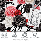 Elegant Rose Floral Seamless Pattern in Red Black and White Digital Print Fabric by the Metre UK Sewing Quilting Textile
