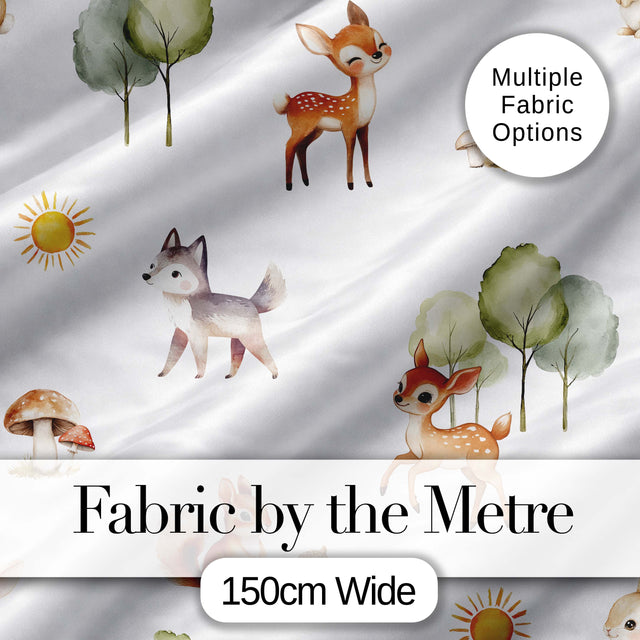 Cute Woodland Forest Animals Bear Bunny Deer Seamless  on Blue Background Digital Print Fabric by the Metre UK Sewing Quilting Textile