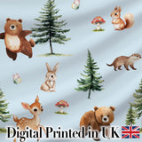 Cute Woodland Forest Animals Bear Bunny Deer   on Cream Background Digital Print Fabric by the Metre UK Sewing Quilting Textile